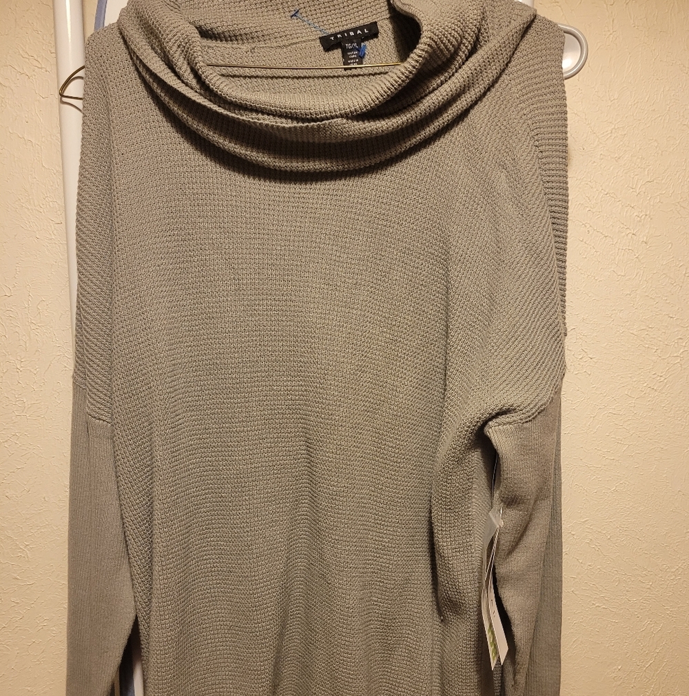 Tribal Cowl Neck Sweater - Light Gray